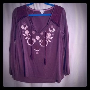 Balloon sleeve V-neck front tie top